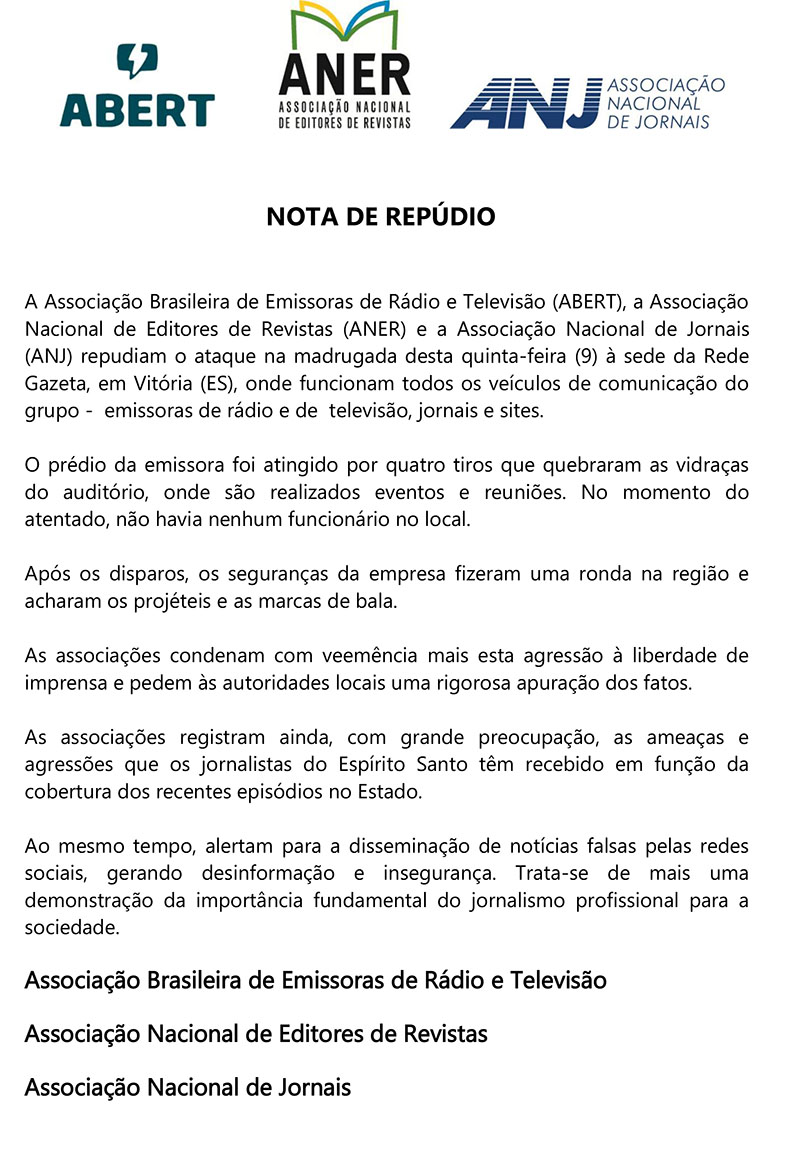 NOTA DE REPÚDIO 09.02 TV GAZETA ES