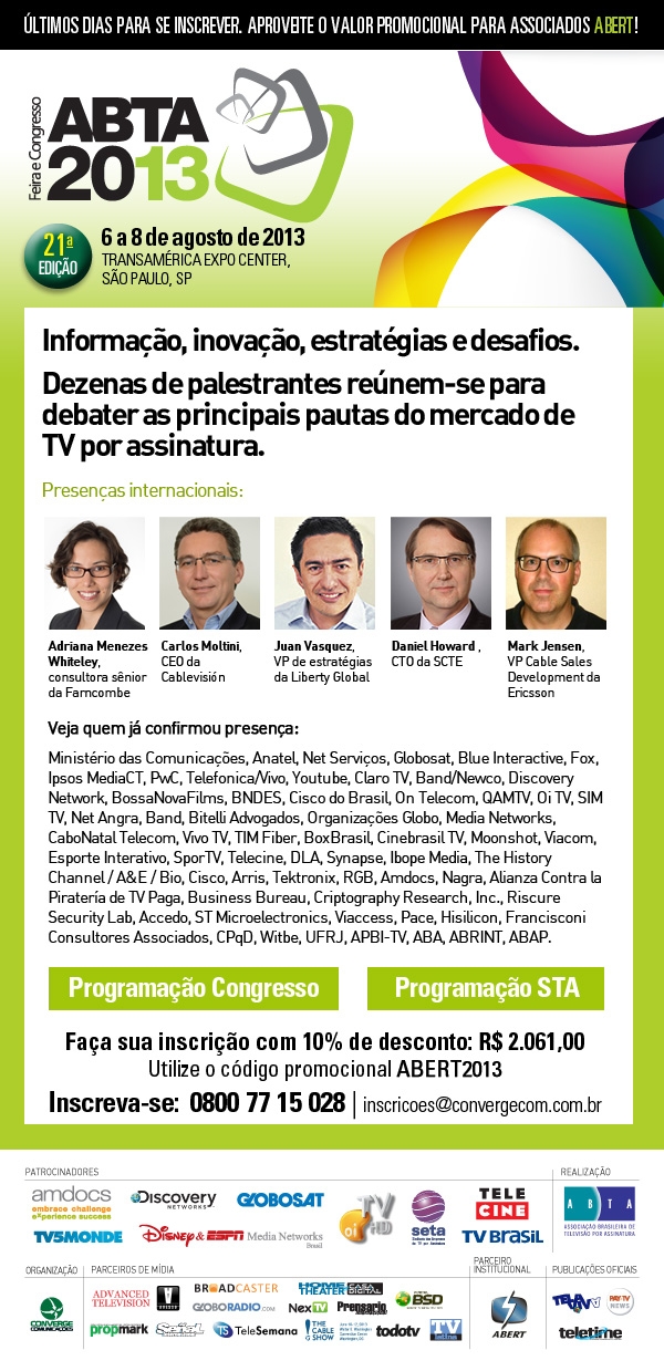 Ultimos dias de inscrições para Feira e Congresso ABTA 2013